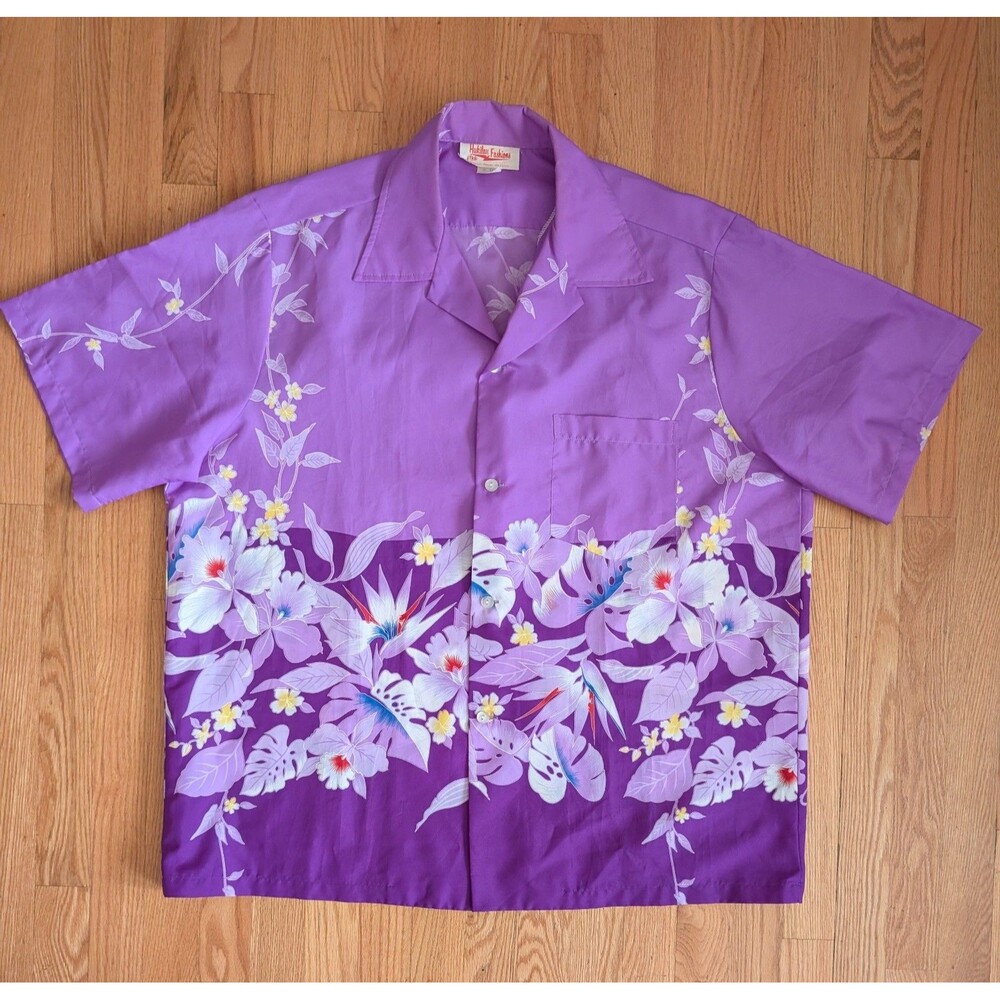 VINTAGE Hukilau Fashions Shirt Men XL 2XL Purple Hawaiian Honolulu Floral